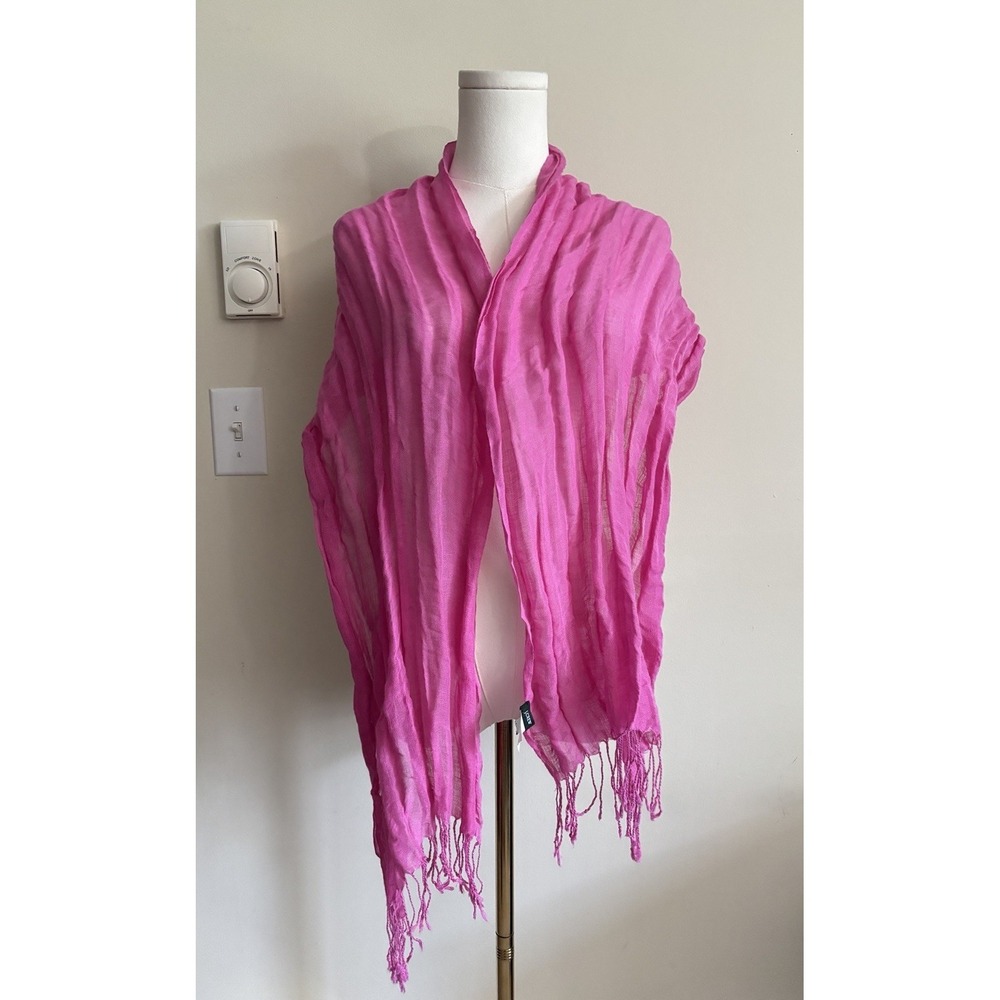 J Crew Linen Blend Pink Fringe Rectangle Scarf Preppy Cute Beach Boho Summer